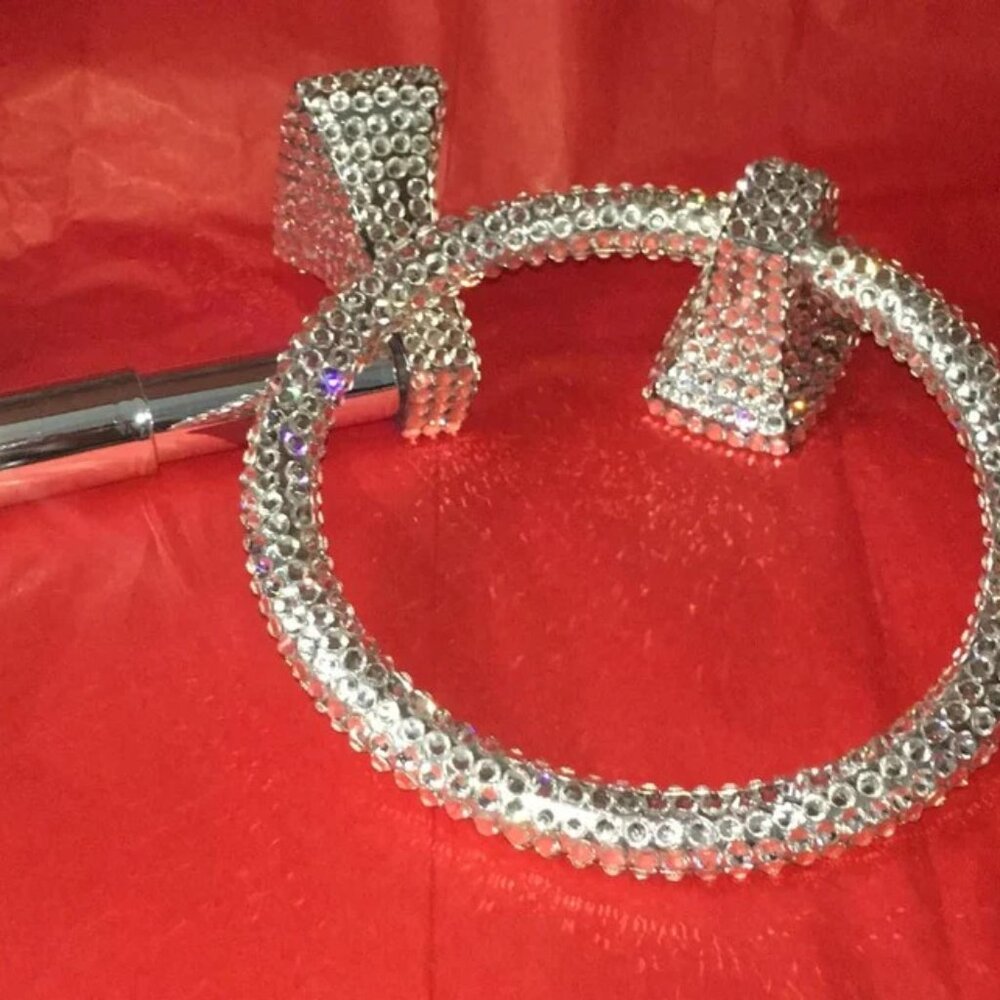 Toilet paper & Towel Ring Holder Set, Bedazzled, Hand Glue, Glass Rhinestones